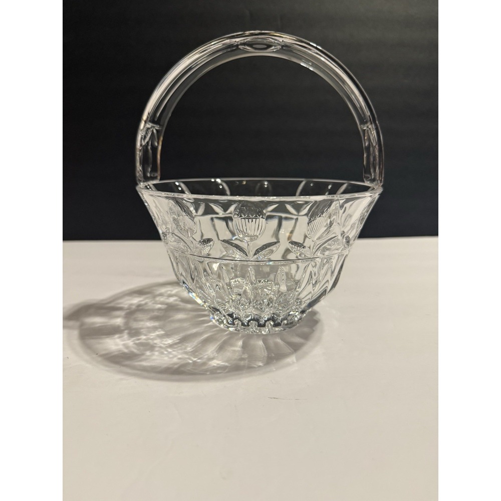 Block 24% Full Lead Crystal Tulip Garden Handled Basket Made In Poland